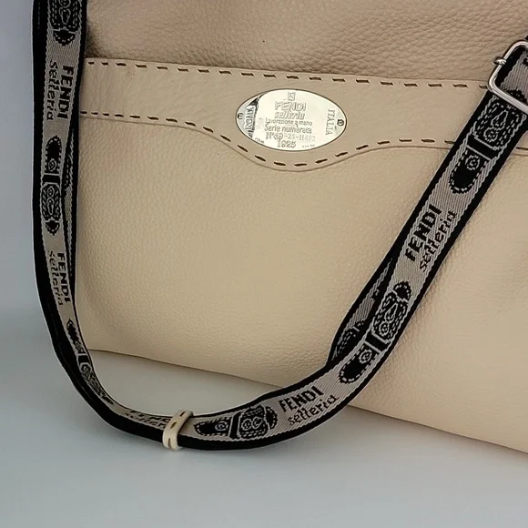 Fendi White Leather Selleria Crossbody Bag Cream